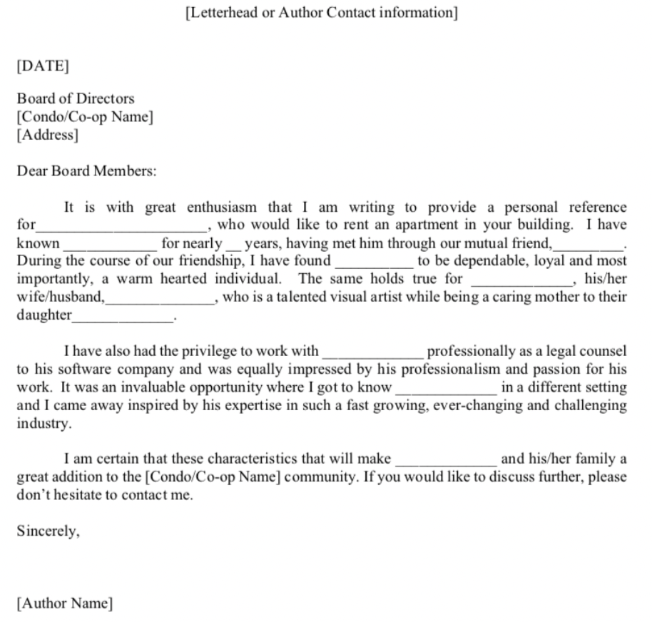 Sample Professional Reference Letter For Coop Board T Vrogue co