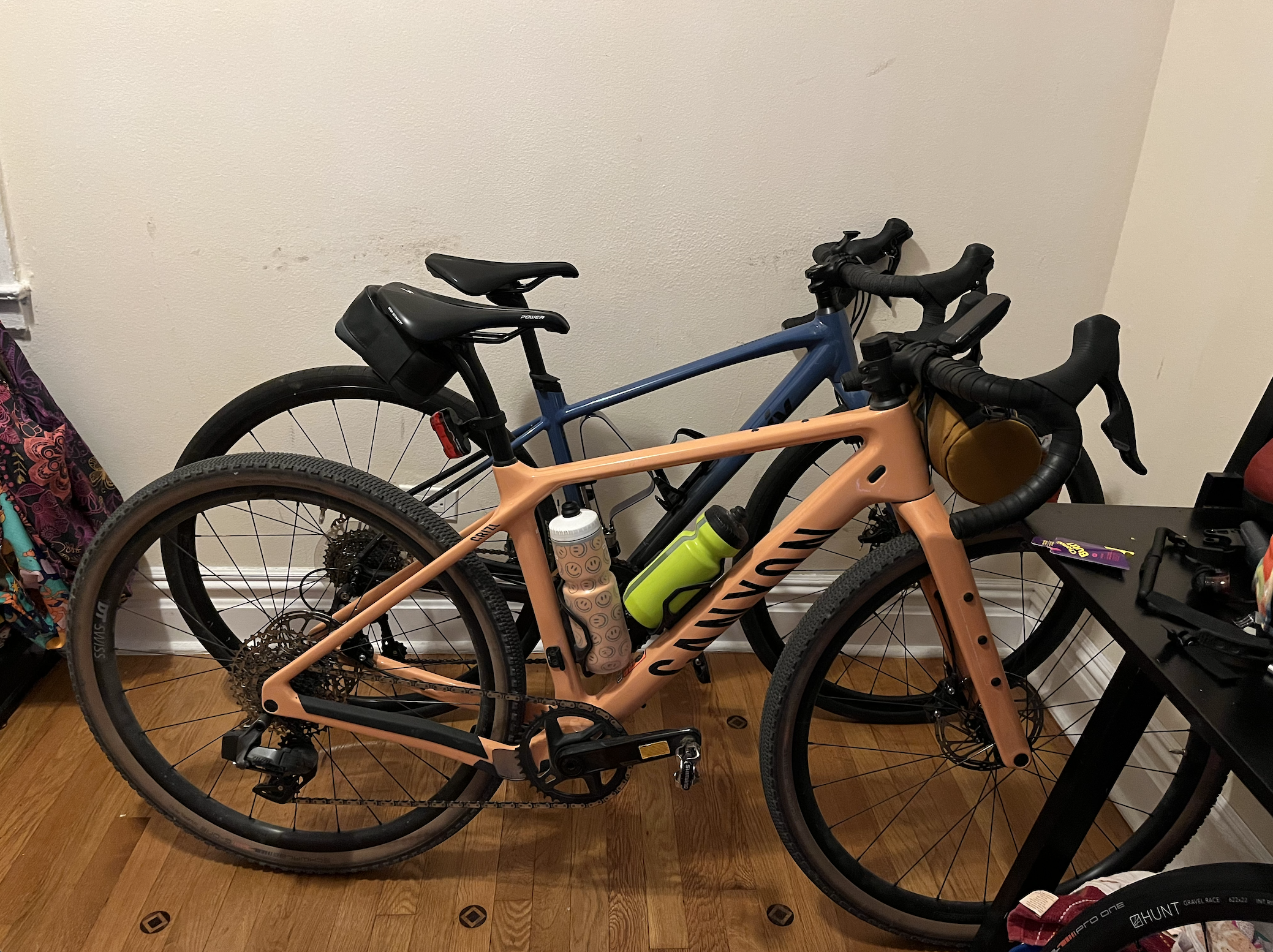 Two of Rebecca's bikes fit well in her apartment's entryway. 