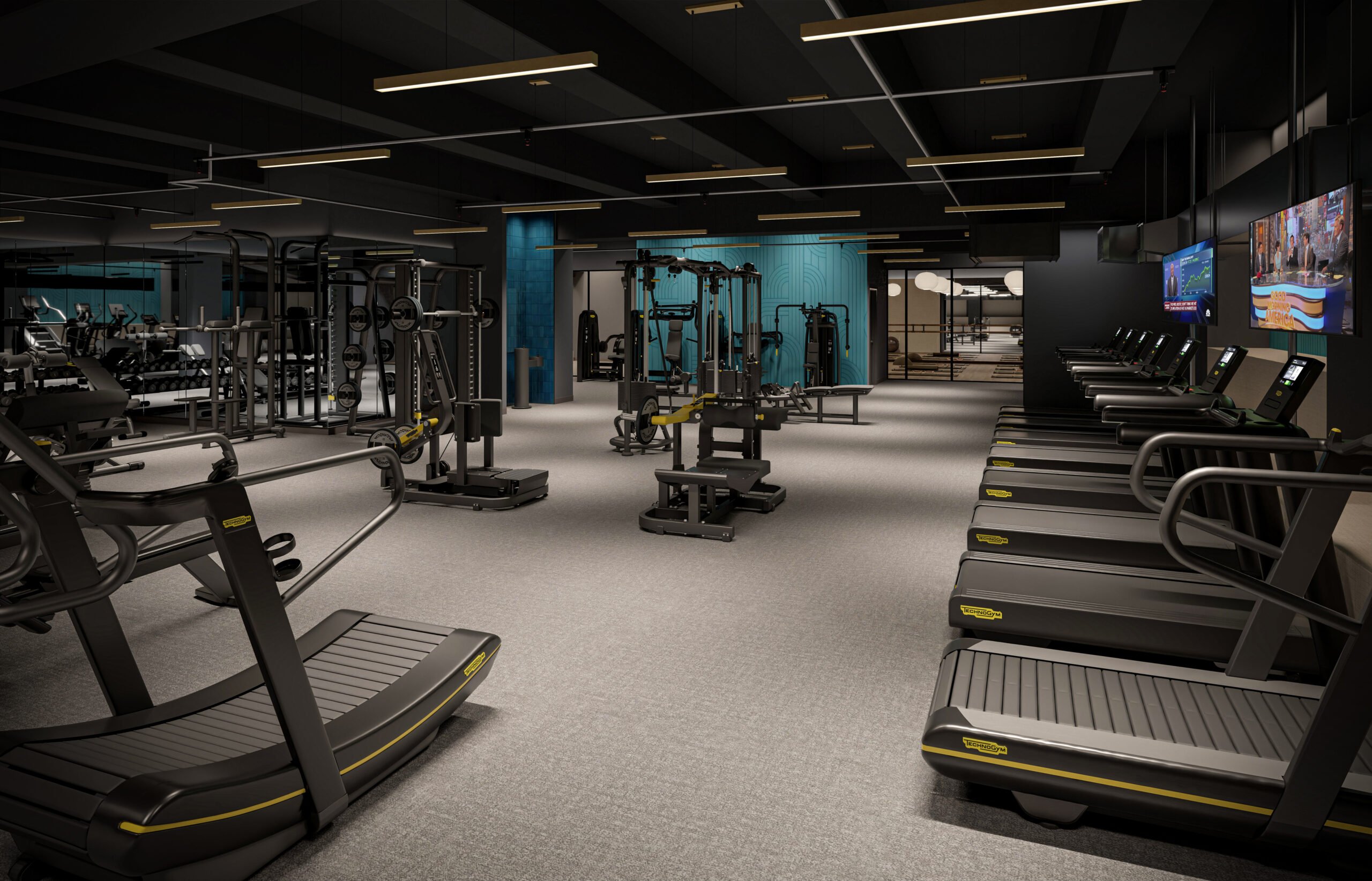 A rendering of the gym at 55 broad street. A rendering of the gym at 55 broad street.