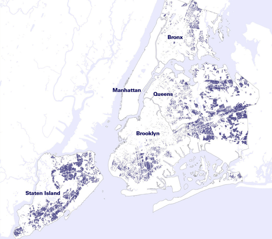 Map of areas in NYC where detached ADUs are currently permitted. Map of areas in NYC where detached ADUs are currently permitted.