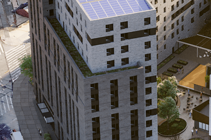 A rendering of the 14-story building at 1600 Grand Ave.