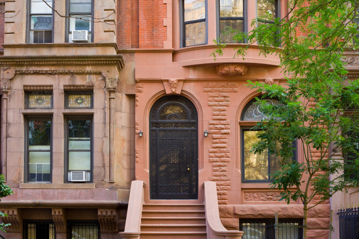 Typical Brownstone Row House, New York City stock photo