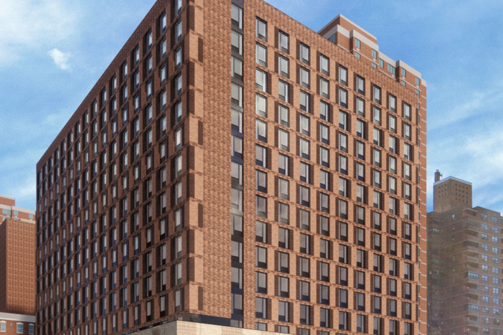 The exterior of the 16-story building at 165 Broome St.