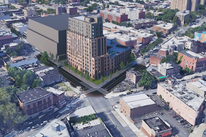 A rendering of the 14-story building at 326 Rockaway Avenue