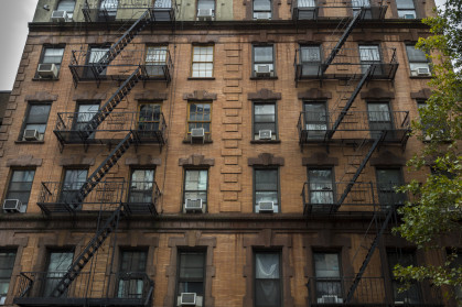 Fire escapes on a New York City apartment building