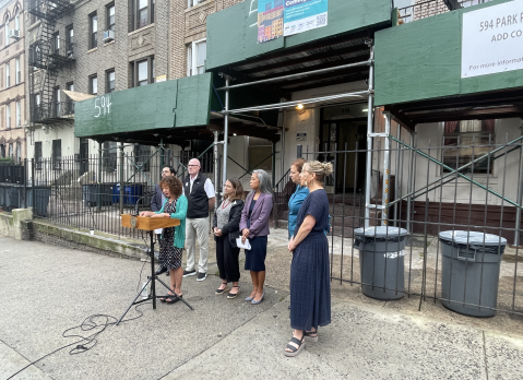 Deputy Mayor for Operations Meera Joshi announces the GreenHOUSE fund to a small crowd of reporters and advocates on Thursday, Sept. 26th.