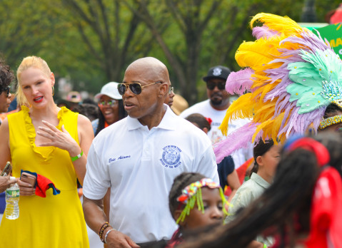 NYC Mayor Eric Adams participates in the annual West Indian Day parade in Brooklyn September 2023