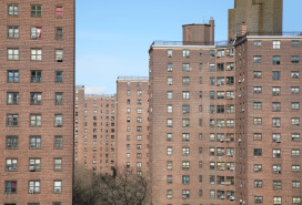 Row of apartments in housing project on Manhattan's Lower East Side, New York City, New York, USA.