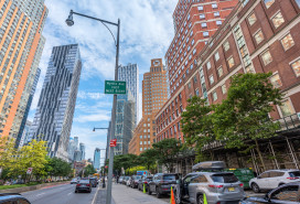 Flatbush Avenue, Brooklyn, with modern apartment buildings