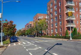 Large 7 Story Red Brick Co-op Apartment Buildings at Intersection of Shore Rd. and 94th Street in Bay Ridge Neighborhood of Brooklyn, New York,