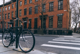 Orange street residential district witch bicycle Brooklyn heights New York City