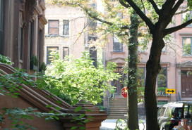 New York City townhouse building, Brooklyn Heights residential district, USA.