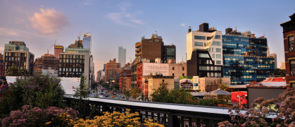 View from the High Line Park to the Buildings of 10th Ave Manhattan
