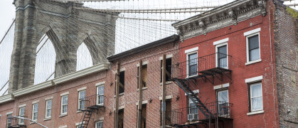 The Brooklyn bridge seen from the Dumbo district of Brooklyn