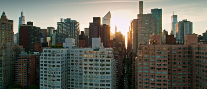 Sunset on new york city buildings in brooklyn