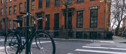 Orange street residential district witch bicycle Brooklyn heights New York City