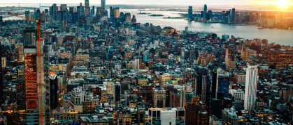 Aerial view of NYC looking downtown