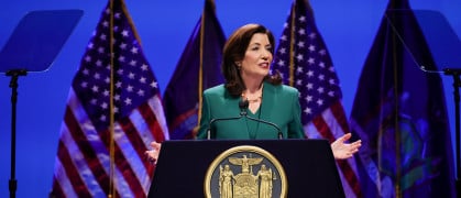 Hochul addresses a crowd of elected officials, union leaders, and other audience members at her State of the State address on Tuesday, Jan. 15th.