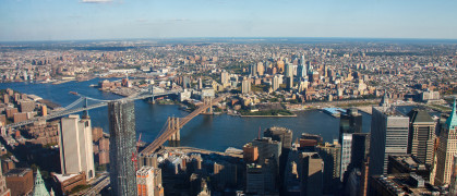 Manhattan and Brooklyn bridges over the Hudson river and Brooklyn, New York City