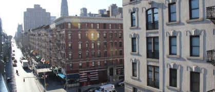 Broadway in Upper West Side in Harlem as seen high from the subway station. Broadway in Upper West Side in Harlem as seen high from the subway station.