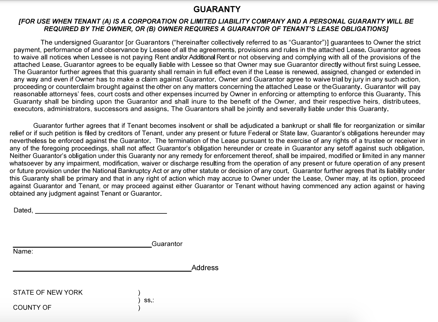 Here are four sample lease guaranty agreements